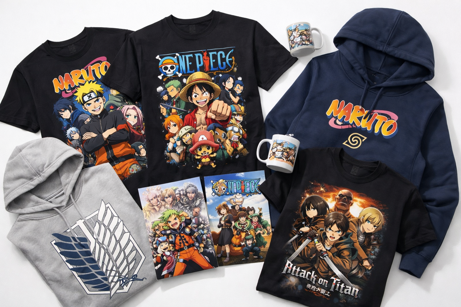 Anime gifts collection flat-lay image