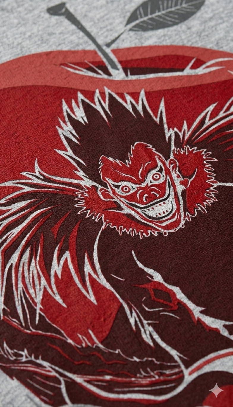 ryuk shinigami apple stencil print close-up death note streetwear