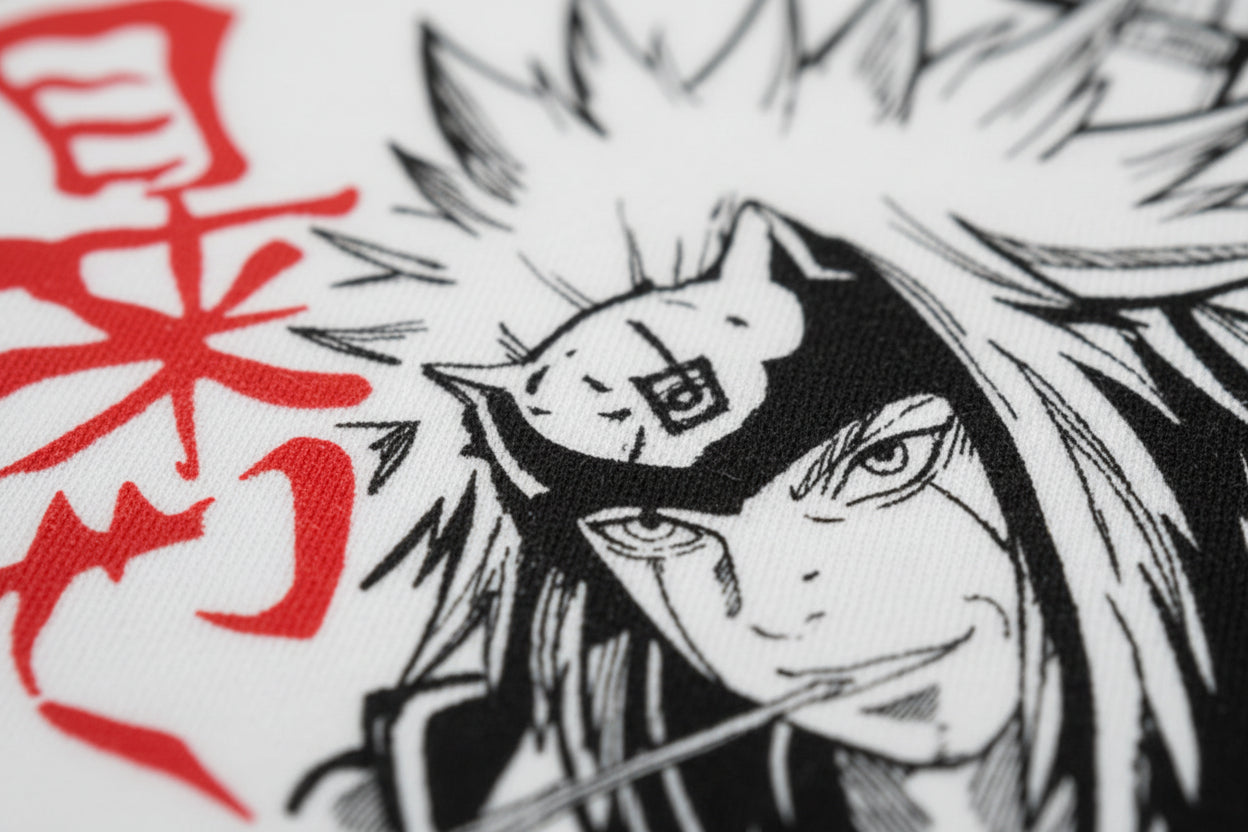 anime inspired sage warrior graphic printed on white t-shirt