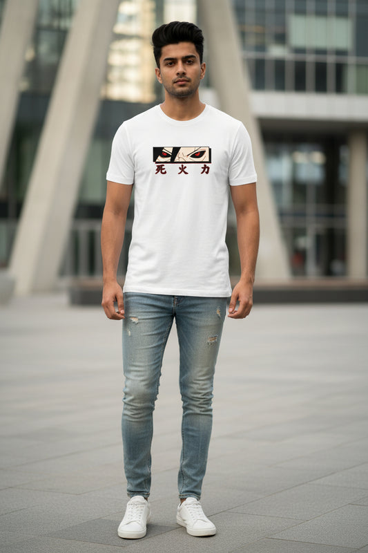 Madara Uchiha anime white cotton t shirt front minimalist design